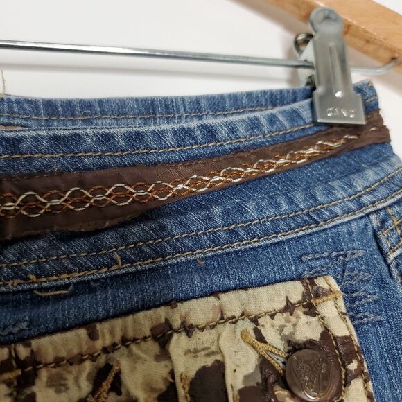 Vintage Y2K 90s 00s Candies Blue Low Rise Denim Studded Ribbon Tiered Skirt Sz 5 - Picture 3 of 9